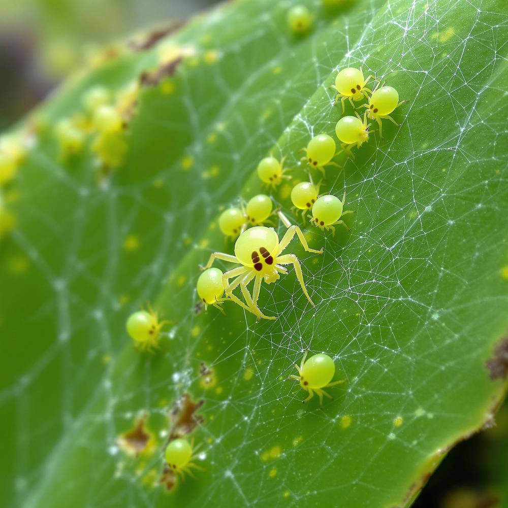 Spider Mites on an Orchid Leaf Spider Mites on an Orchid Leaf